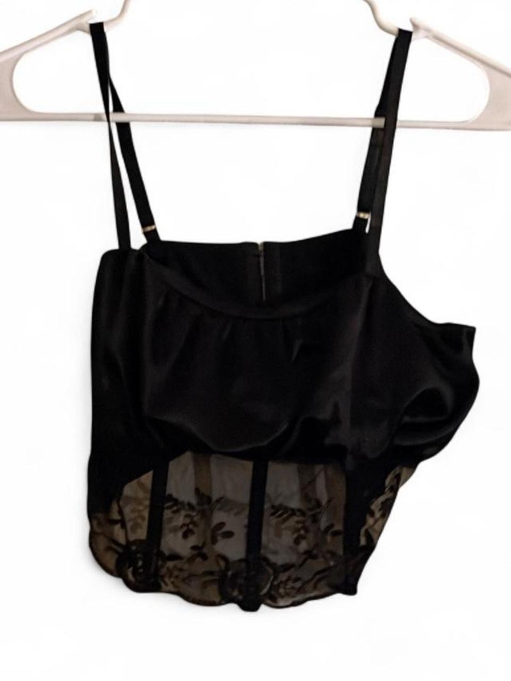 SHEIN Black Lace-Trim Satin Cami